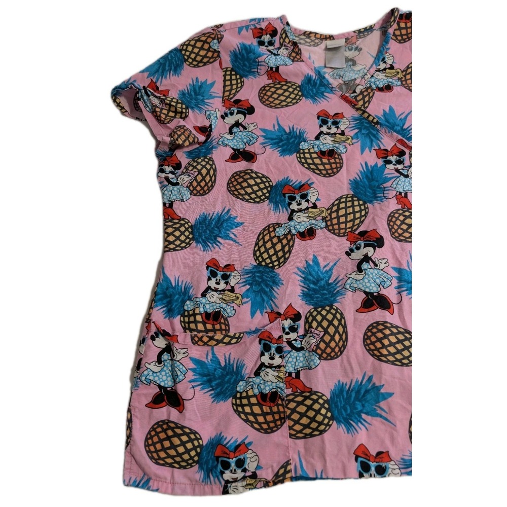 Disney‎ Minnie Mouse Pineapple Womens XL Scrub Top Nurse Medical Uniform Pink - Picture 3 of 6